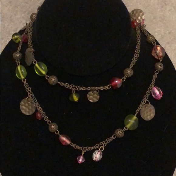 New Copper Green and Pink Bead Hammered Necklace - Picture 8 of 8